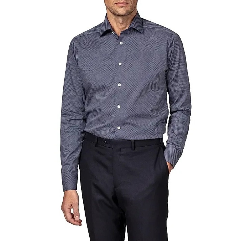 ETON Contemporary Dress Shirt 39 15.5 Navy Signature Twill Polka Dot Luxe Smart‎
